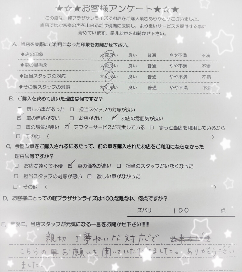 軽プラザ八戸本店　ハスラー　お客様アンケート画像