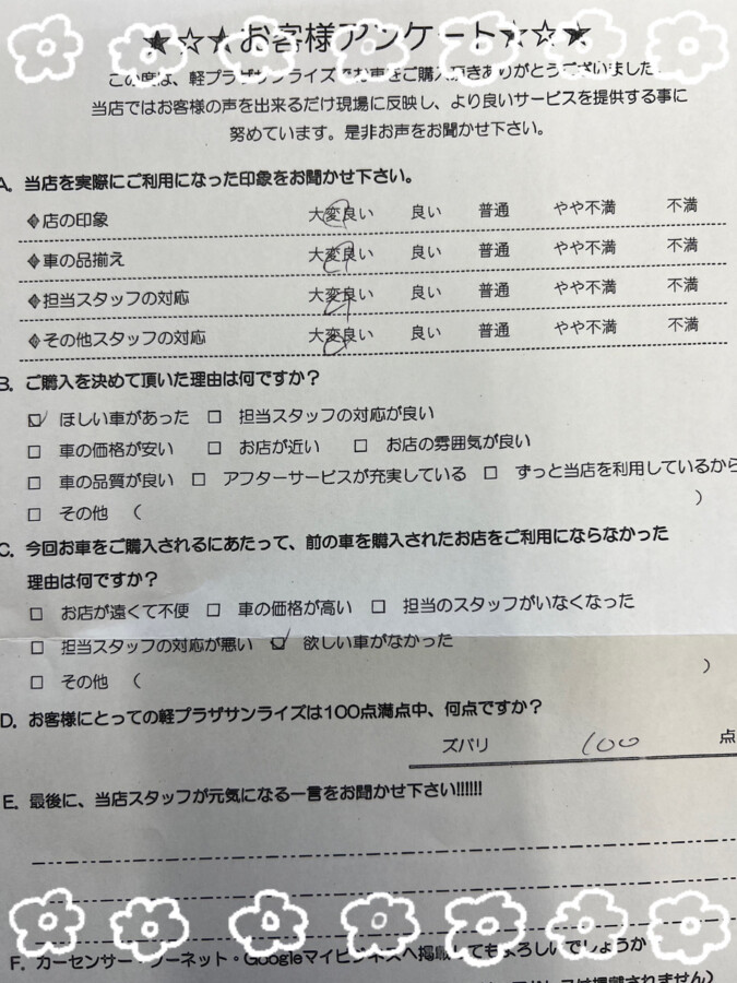軽プラザ八戸本店　お客様アンケート画像