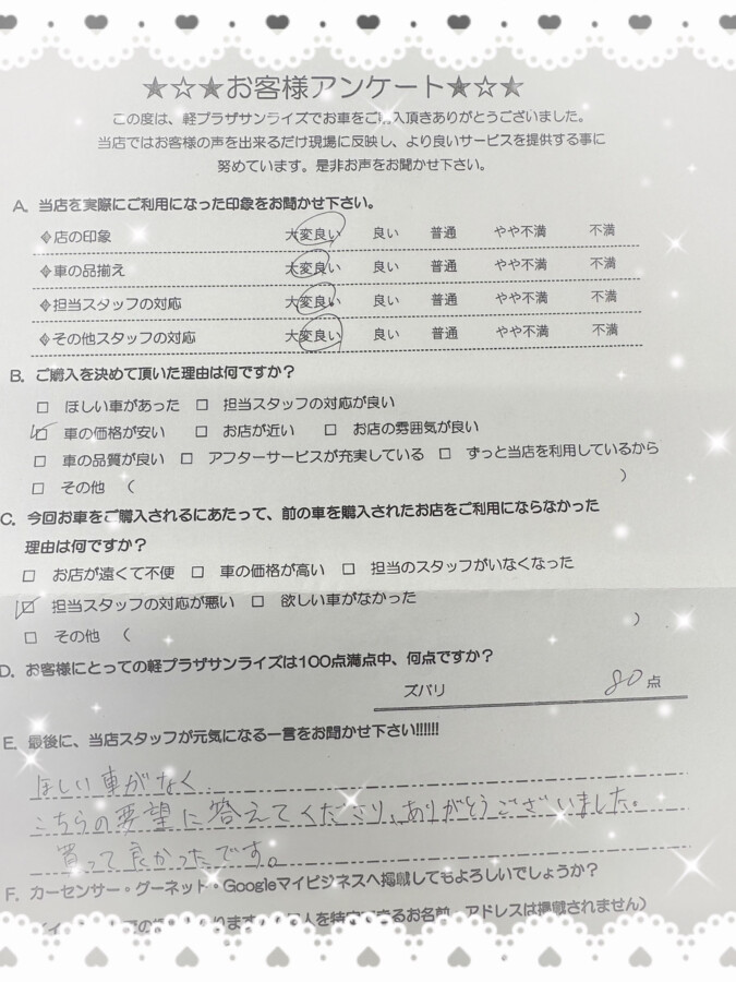 軽プラザ八戸本店　お客様アンケート画像