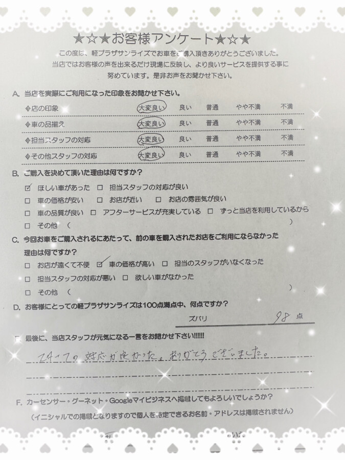 軽プラザ八戸本店　お客様アンケート画像