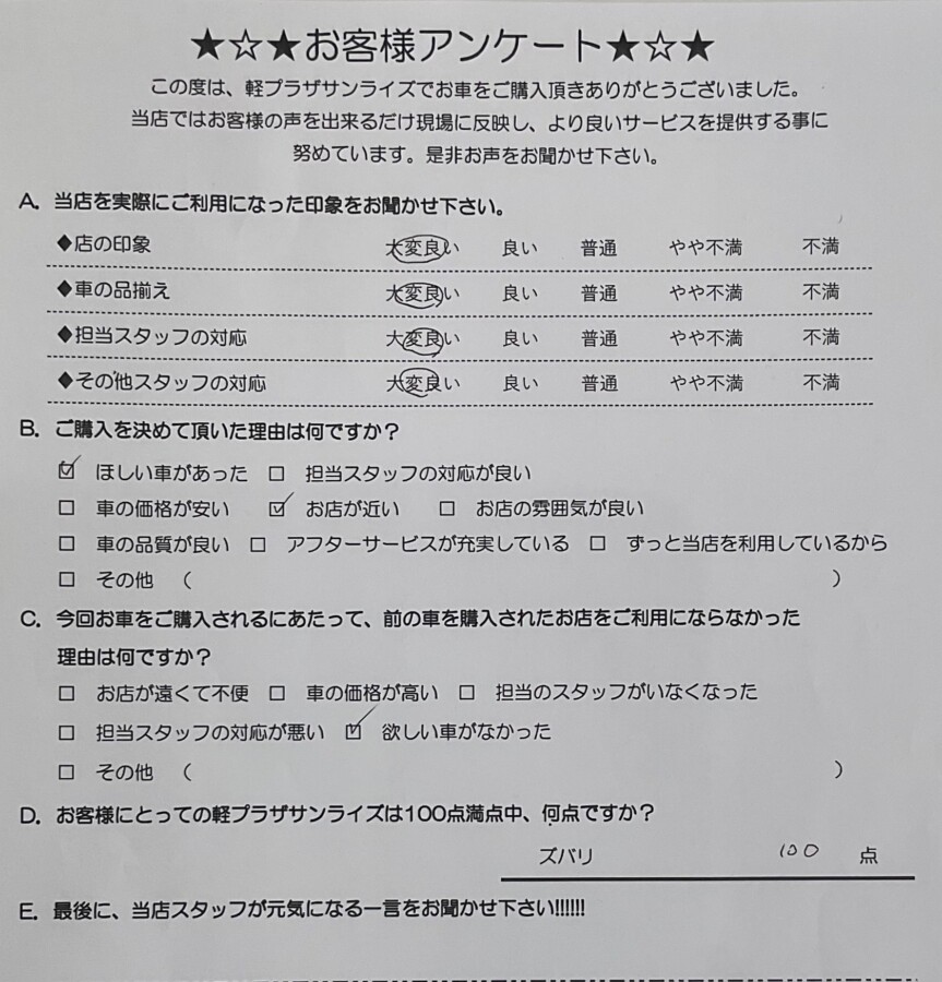 軽プラザ弘前本店　お客様アンケート画像
