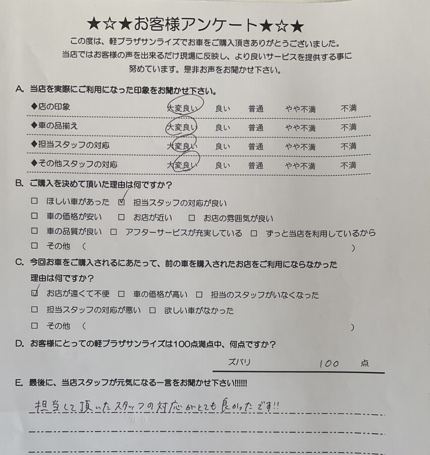 軽プラザ弘前本店　お客様アンケート画像