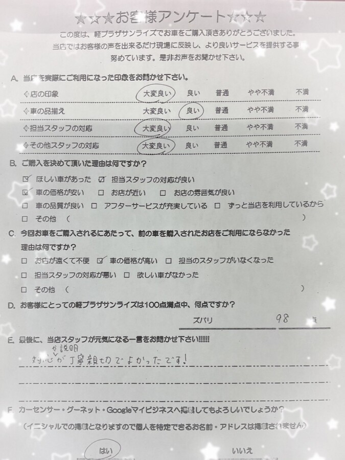 軽プラザ八戸本店　お客様アンケート画像