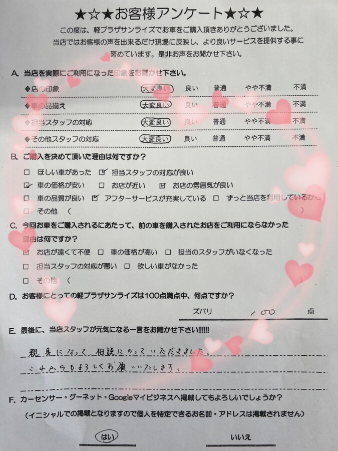  軽プラザ八戸本店　お客様アンケート画像