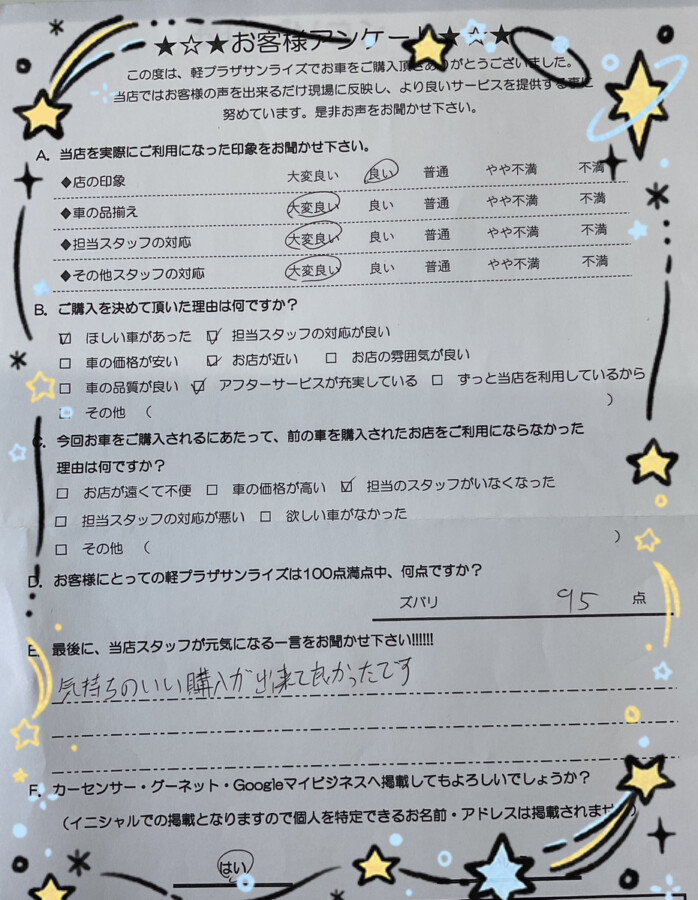 軽プラザサンライズアンケート　八戸
