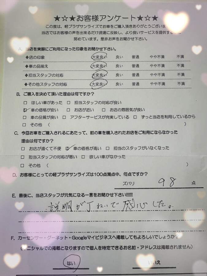 サンライズ軽プラザアンケート　八戸