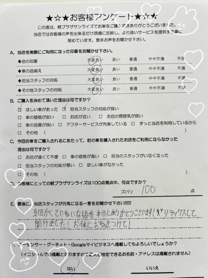 サンライズ軽プラザアンケート　八戸