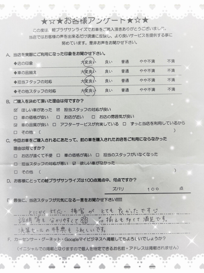 サンライズ軽プラザアンケート　八戸