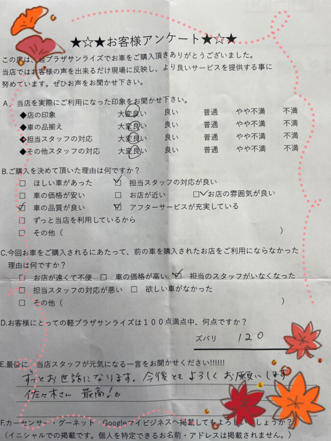 サンライズ軽プラザアンケート　八戸