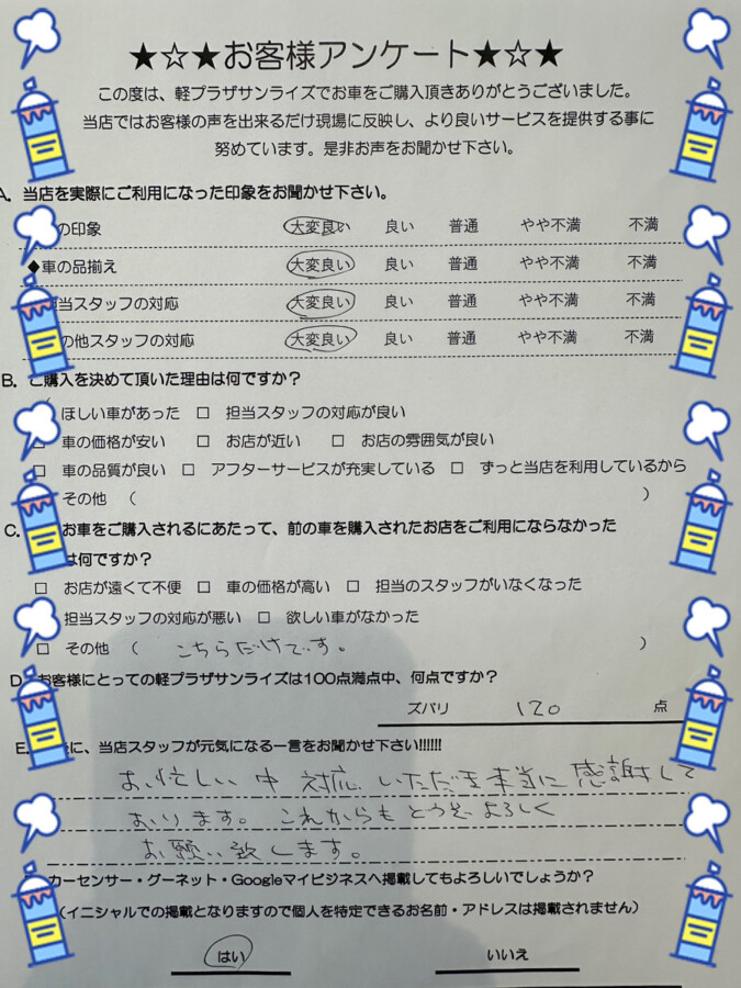 サンライズ軽プラザアンケート　八戸