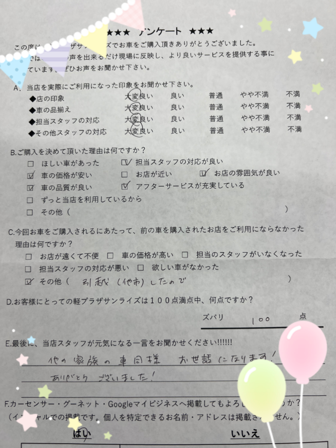 サンライズ軽プラザアンケート　八戸